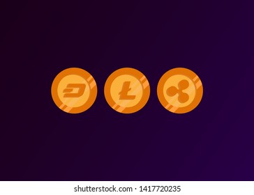 Cryptocurrencies Bitcoin Dash Coin Ripple Coin Ethereum Lite Coin Icons Vector Illustration