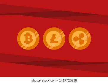 Cryptocurrencies Bitcoin Dash Coin Ripple Coin Ethereum Lite Coin Icons Vector Illustration