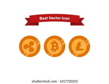 Cryptocurrencies Bitcoin Dash Coin Ripple Coin Ethereum Lite Coin Icons Vector Illustration
