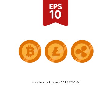 Cryptocurrencies Bitcoin Dash Coin Ripple Coin Ethereum Lite Coin Icons Vector Illustration