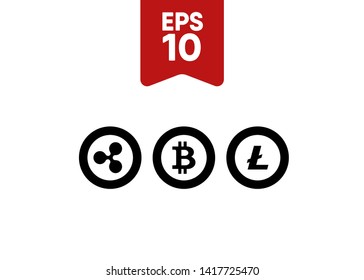 Cryptocurrencies Bitcoin Dash Coin Ripple Coin Ethereum Lite Coin Icons Vector Illustration