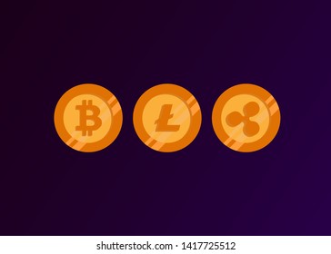 Cryptocurrencies Bitcoin Dash Coin Ripple Coin Ethereum Lite Coin Icons Vector Illustration