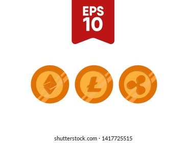 Cryptocurrencies Bitcoin Dash Coin Ripple Coin Ethereum Lite Coin Icons Vector Illustration