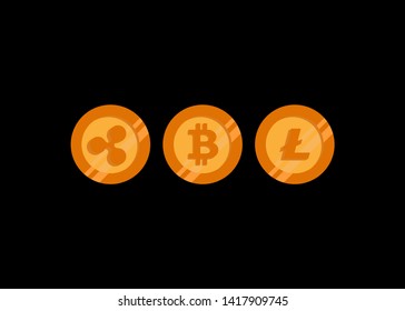 Cryptocurrencies Bitcoin Dash Coin Ripple Coin Ethereum Lite Coin Icons Vector Illustration