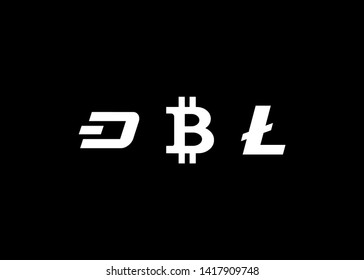 Cryptocurrencies Bitcoin Dash Coin Ripple Coin Ethereum Lite Coin Icons Vector Illustration