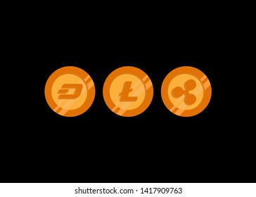 Cryptocurrencies Bitcoin Dash Coin Ripple Coin Ethereum Lite Coin Icons Vector Illustration