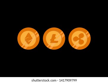 Cryptocurrencies Bitcoin Dash Coin Ripple Coin Ethereum Lite Coin Icons Vector Illustration