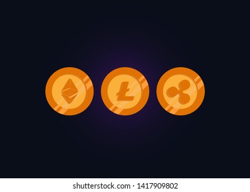 Cryptocurrencies Bitcoin Dash Coin Ripple Coin Ethereum Lite Coin Icons Vector Illustration