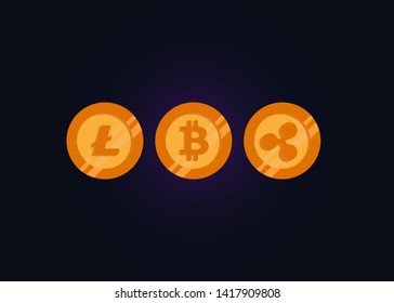 Cryptocurrencies Bitcoin Dash Coin Ripple Coin Ethereum Lite Coin Icons Vector Illustration
