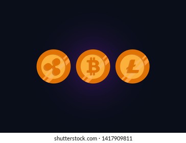 Cryptocurrencies Bitcoin Dash Coin Ripple Coin Ethereum Lite Coin Icons Vector Illustration