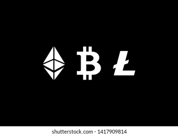 Cryptocurrencies Bitcoin Dash Coin Ripple Coin Ethereum Lite Coin Icons Vector Illustration