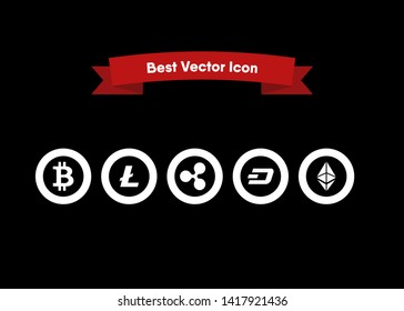 Cryptocurrencies Bitcoin Dash Coin Ripple Coin Ethereum Lite Coin Icons Vector Illustration