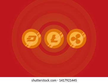 Cryptocurrencies Bitcoin Dash Coin Ripple Coin Ethereum Lite Coin Icons Vector Illustration