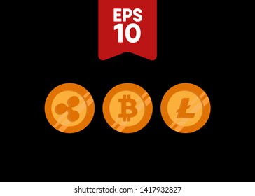 Cryptocurrencies Bitcoin Dash Coin Ripple Coin Ethereum Lite Coin Icons Vector Illustration