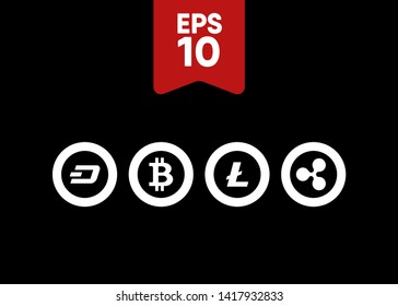 Cryptocurrencies Bitcoin Dash Coin Ripple Coin Ethereum Lite Coin Icons Vector Illustration