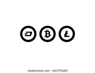 Cryptocurrencies Bitcoin Dash Coin Ripple Coin Ethereum Lite Coin Icons Vector Illustration