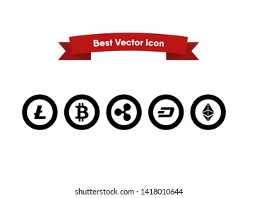 Cryptocurrencies Bitcoin Dash Coin Ripple Coin Ethereum Lite Coin Icons Vector Illustration