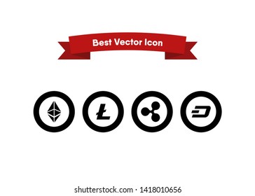 Cryptocurrencies Bitcoin Dash Coin Ripple Coin Ethereum Lite Coin Icons Vector Illustration