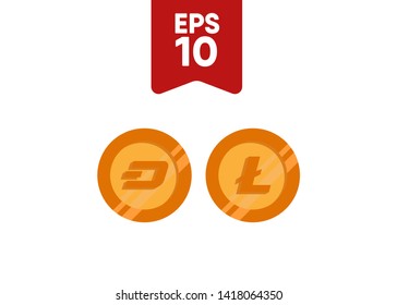 Cryptocurrencies Bitcoin Dash Coin Ripple Coin Ethereum Lite Coin Icons Vector Illustration