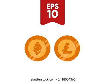 Cryptocurrencies Bitcoin Dash Coin Ripple Coin Ethereum Lite Coin Icons Vector Illustration