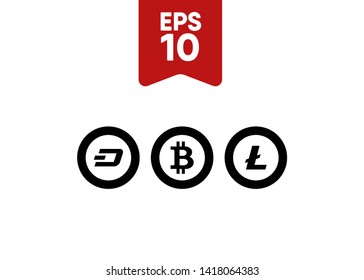 Cryptocurrencies Bitcoin Dash Coin Ripple Coin Ethereum Lite Coin Icons Vector Illustration