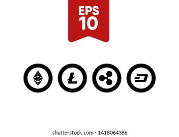 Cryptocurrencies Bitcoin Dash Coin Ripple Coin Ethereum Lite Coin Icons Vector Illustration