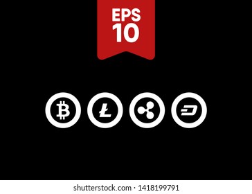 Cryptocurrencies Bitcoin Dash Coin Ripple Coin Ethereum Lite Coin Icons Vector Illustration