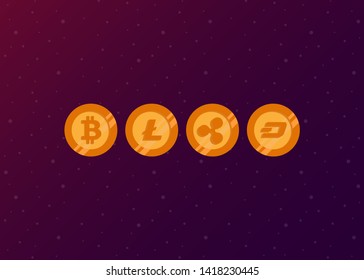 Cryptocurrencies Bitcoin Dash Coin Ripple Coin Ethereum Lite Coin Icons Vector Illustration