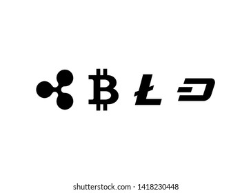 Cryptocurrencies Bitcoin Dash Coin Ripple Coin Ethereum Lite Coin Icons Vector Illustration