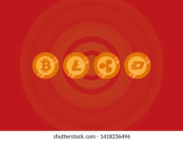 Cryptocurrencies Bitcoin Dash Coin Ripple Coin Ethereum Lite Coin Icons Vector Illustration