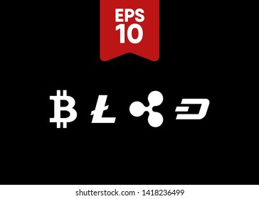 Cryptocurrencies Bitcoin Dash Coin Ripple Coin Ethereum Lite Coin Icons Vector Illustration