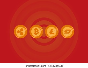 Cryptocurrencies Bitcoin Dash Coin Ripple Coin Ethereum Lite Coin Icons Vector Illustration