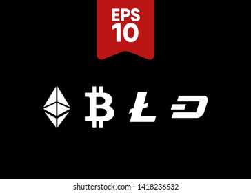 Cryptocurrencies Bitcoin Dash Coin Ripple Coin Ethereum Lite Coin Icons Vector Illustration