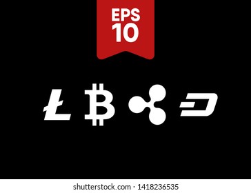 Cryptocurrencies Bitcoin Dash Coin Ripple Coin Ethereum Lite Coin Icons Vector Illustration