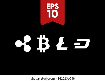 Cryptocurrencies Bitcoin Dash Coin Ripple Coin Ethereum Lite Coin Icons Vector Illustration