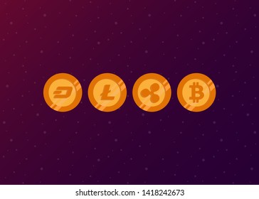 Cryptocurrencies Bitcoin Dash Coin Ripple Coin Ethereum Lite Coin Icons Vector Illustration