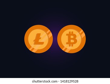 Cryptocurrencies Bitcoin Lite Coin Icons Vector Illustration