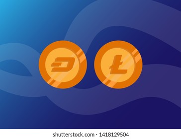 Cryptocurrencies Dash Coin Lite Coin Icons Vector Illustration