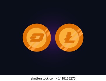 Cryptocurrencies Dash Coin Lite Coin Icons Vector Illustration