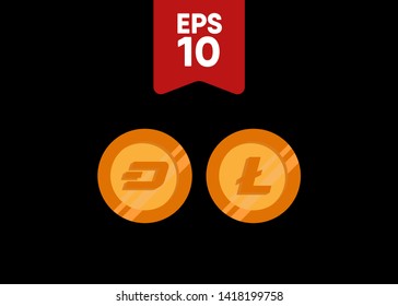 Cryptocurrencies Dash Coin Lite Coin Icons Vector Illustration