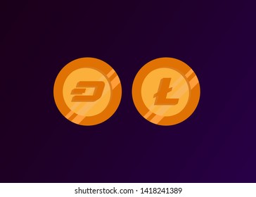 Cryptocurrencies Dash Coin Lite Coin Icons Vector Illustration