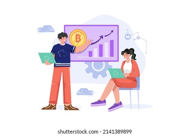 Cryptocurrencies Develop Illustration concept. Flat illustration isolated on white background.