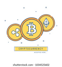 Cryptocurrencies in flat style on white background.
