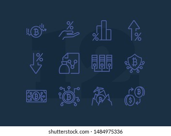 Cryptocurrencies line icon set. Set of line icons on white background. Investment concept. Bitcoin, mining, blockchain. Vector illustration can be used for topics like economy, finance, mining