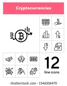 Cryptocurrencies line icon set. Set of line icons on white background. Investment concept. Bitcoin, mining, blockchain. Vector illustration can be used for topics like economy, finance, mining