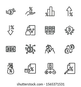 Cryptocurrencies line icon set. Set of line icons on white background. Investment concept. Bitcoin, mining, blockchain. Vector illustration can be used for topics like economy, finance, mining