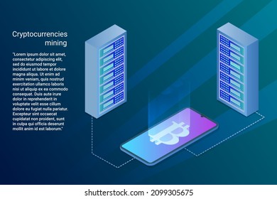 Kryptowährungsbergbau.Mining von digitalen Marken.Blockchain und modernen Technologien .Ein Business-Stil Poster.Flache Vektorgrafik.