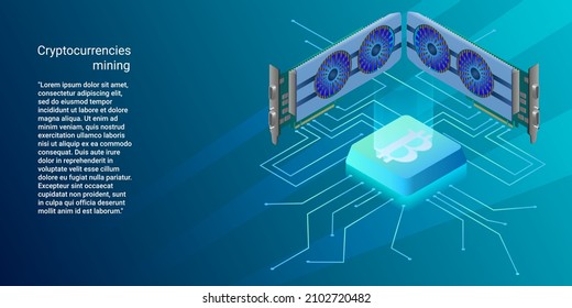 Kryptowährungsbergbau.Mining von digitalen Marken.Blockchain und modernen Technologien .Ein Business-Stil Poster.Flache Vektorgrafik.