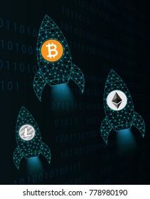 Cryptocurrencies as rockets.Financial metaphor.