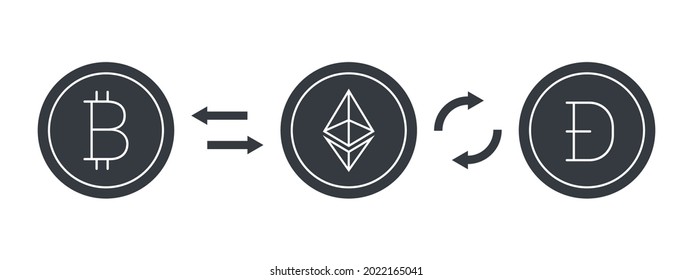 Signos de criptomonedas. Cambio de criptodivisa. Iconos de moneda criptográfica digital. Ilustración del vector